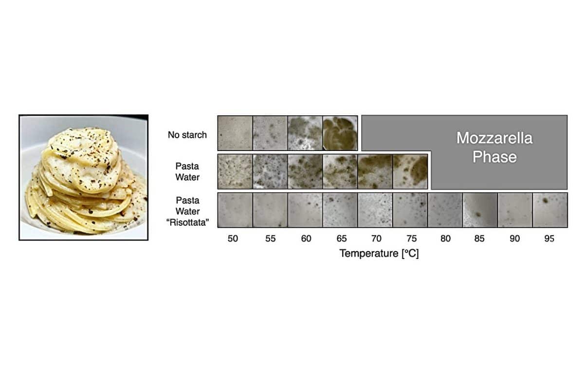 Готовая паста качо-э-пепе и фото соуса при разных температурах / © arXiv (2025). DOI: 10.48550/arxiv.2501.00536