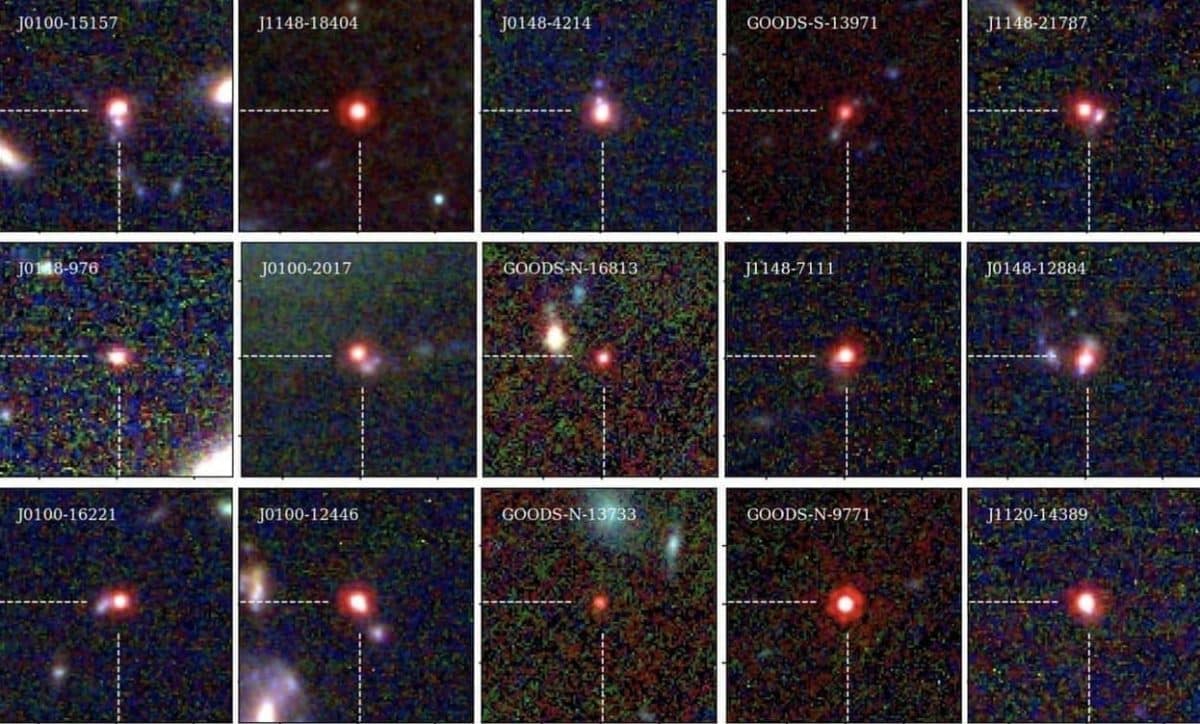 Примеры «маленьких красных точек» на снимках ранней Вселенной, сделанных с помощью обсерватории «Джеймс Уэбб»