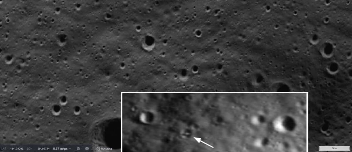 Модуль «Афина» на Луне. Снимок сделан автоматической станцией Lunar Reconnaissance Orbiter / © NASA / GSFC / Arizona State University