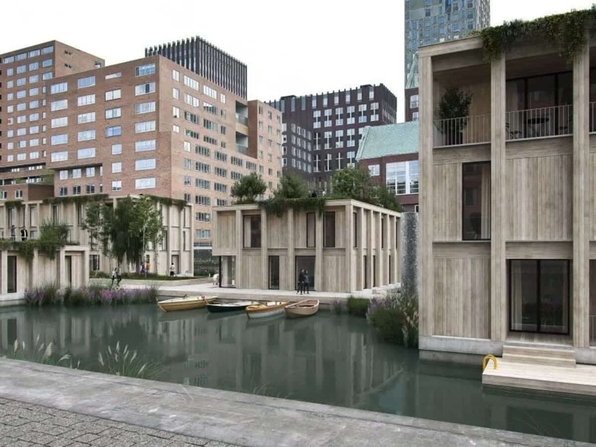 Рендер крупнейшего плавучего жилого комплекса в Европе Spoorweghaven / © Slim Studio  