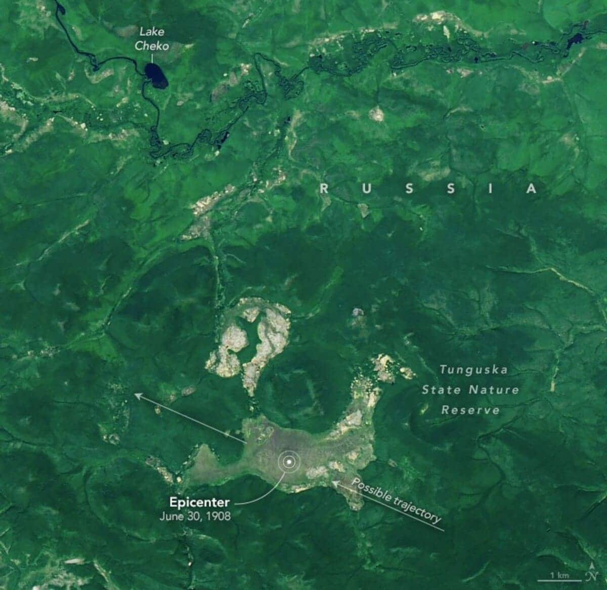 Место падения Тунгусского метеорита / © NASA Earth Observatory