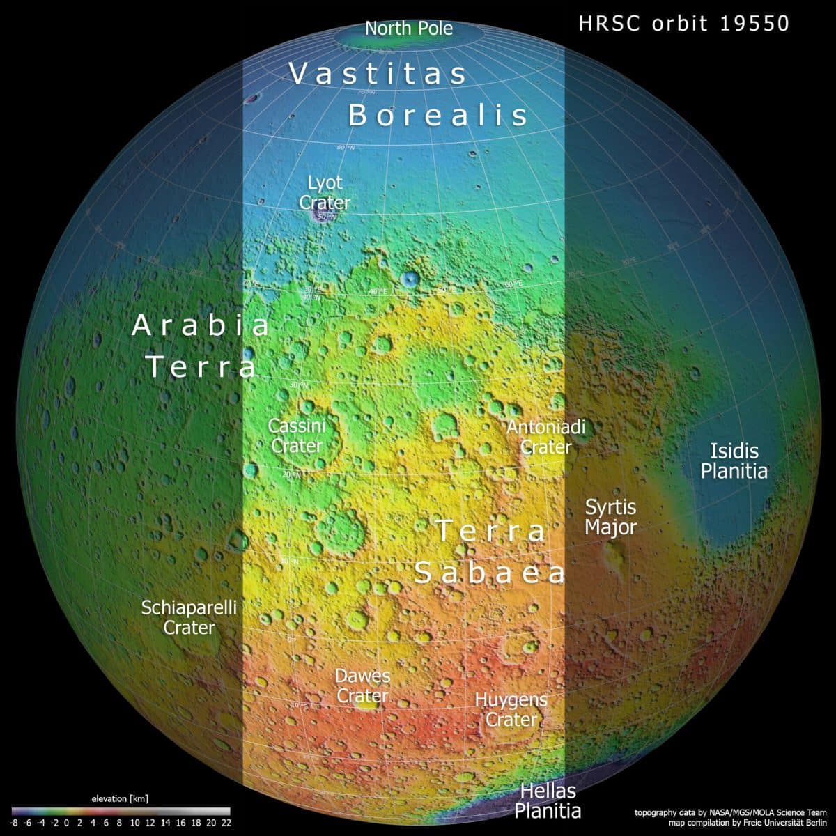 Топографический контекст / © NASA/MGS/MOLA Science Team, FU Berlin