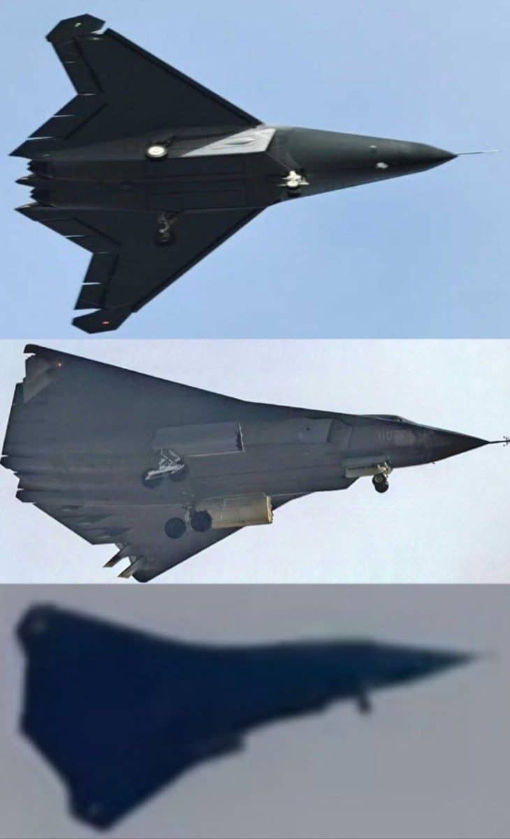 Сравнение силуэтов китайских самолетов шестого поколения — сверху вниз: J-50, J-36 и новый неизвестный аппарат / © International Defence Analysis