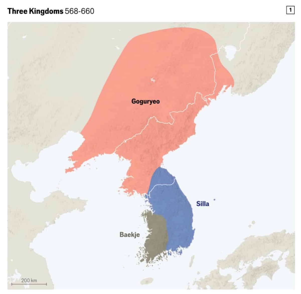 Три государства: Когурё, Пэкче и Силла / © The Times atlas of world history, R. Overy