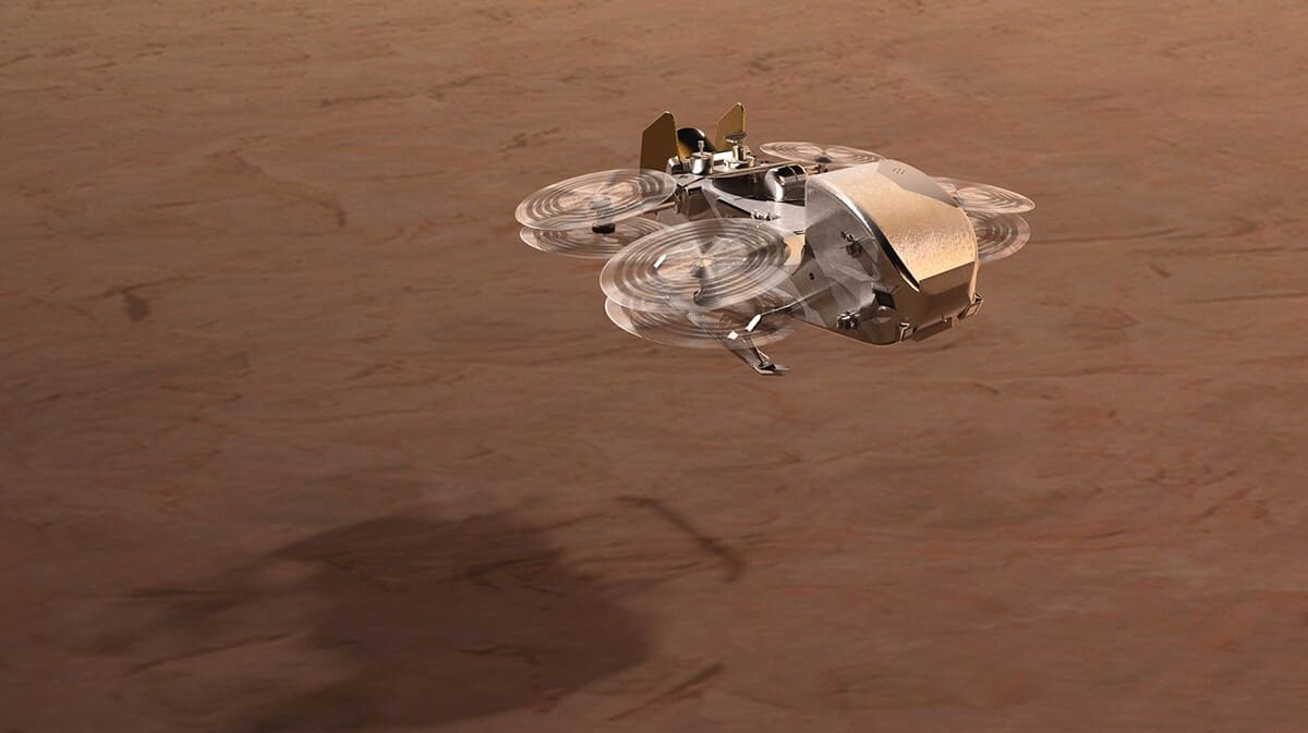 Художественное изображение Dragonfly на Титане / © NASA / Johns Hopkins APL / Steve Gribben
