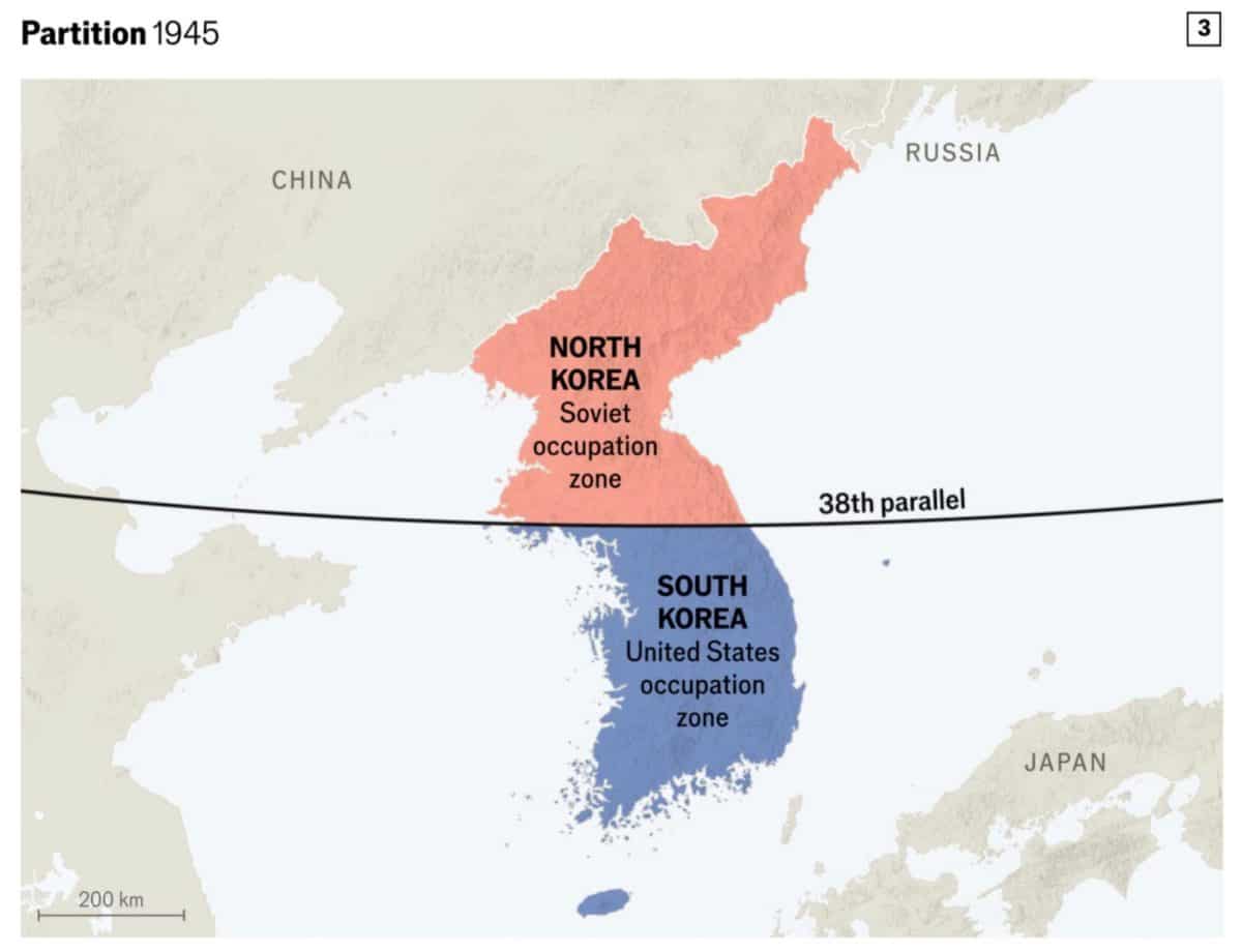 Разделение Кореи по 38-й параллели / © A concise history of Korea, M. Seth