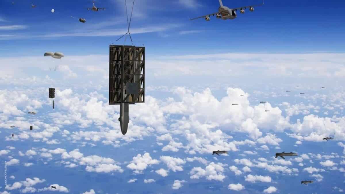 Рендер, показывающий систему Rapid Dragon, оснащенную аппаратами LongShot, которые сбрасываются с самолетов C-17 / © General Atomics