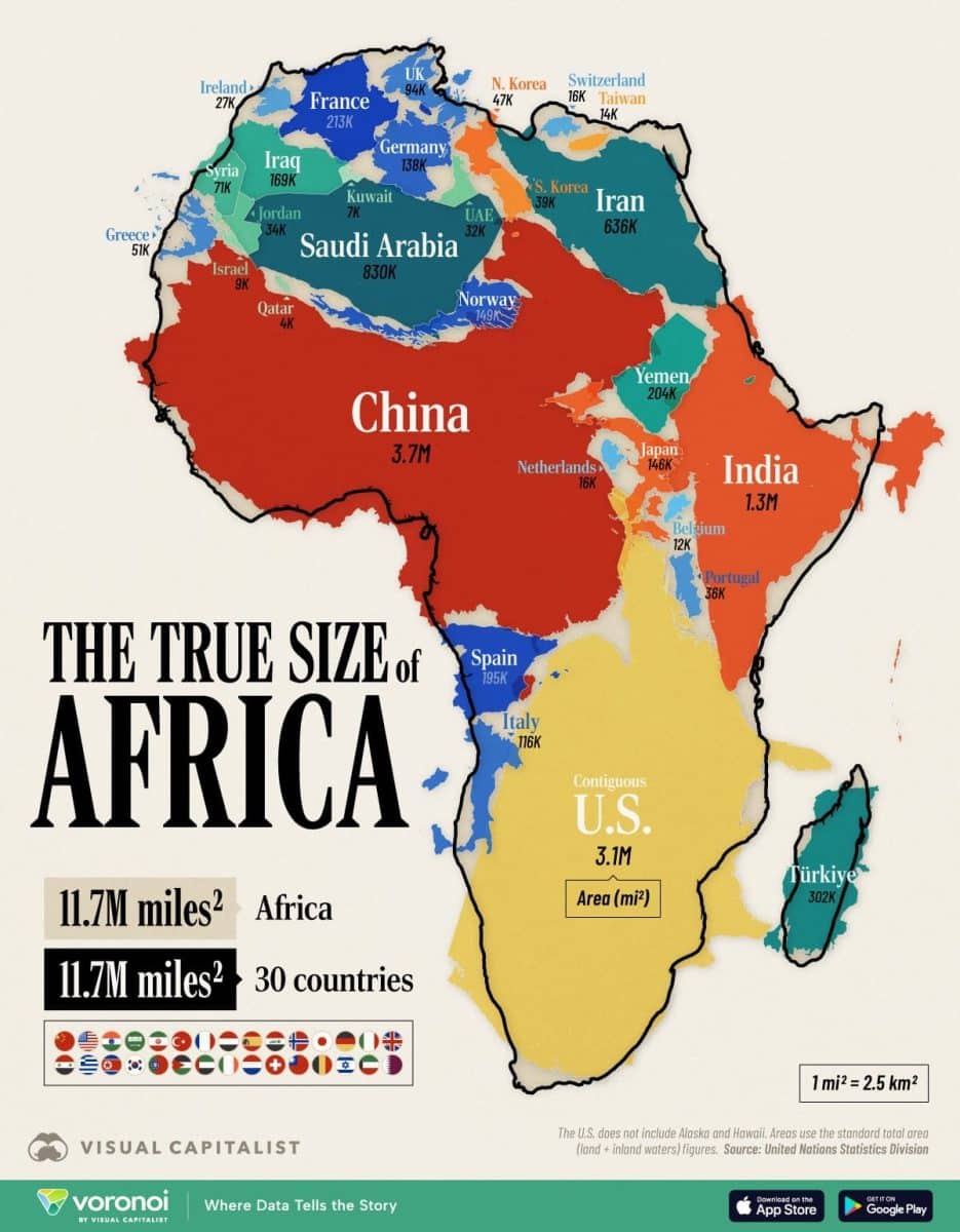  Африка в масштабе: сколько стран реально помещается на континенте / © Visualcapitalist