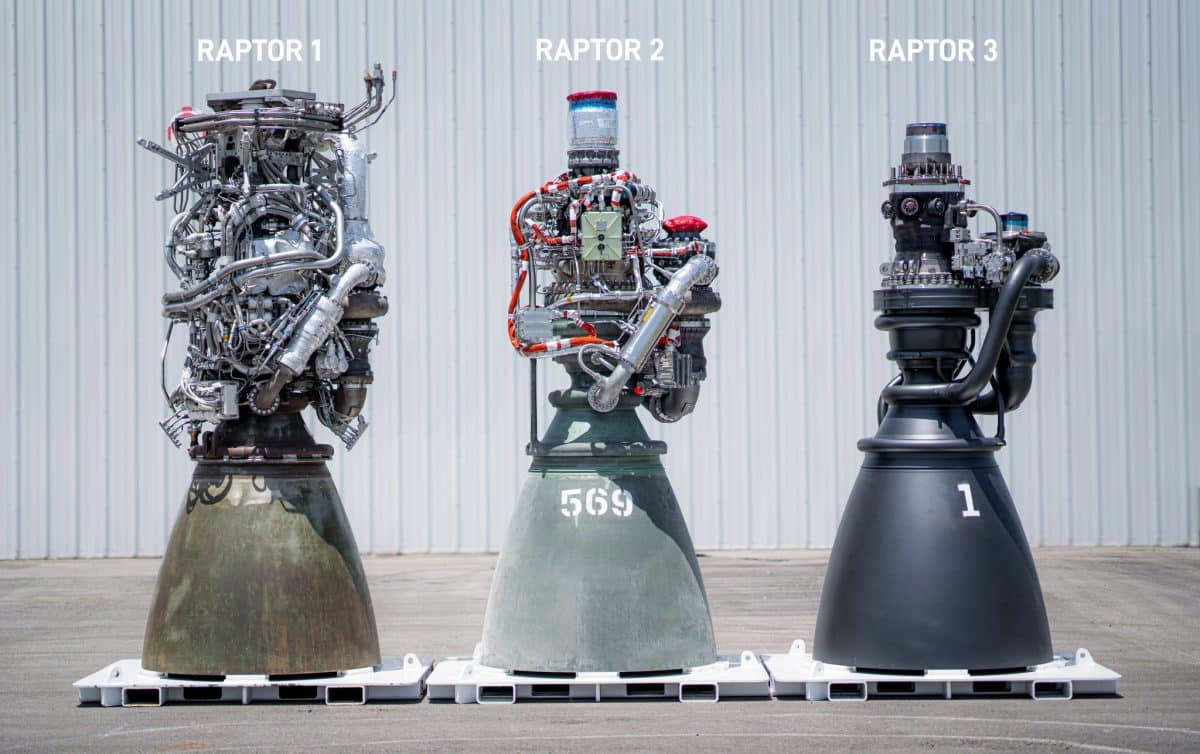 Двигатели Raptor 1, Raptor 2, Raptor 3 / © SpaceX