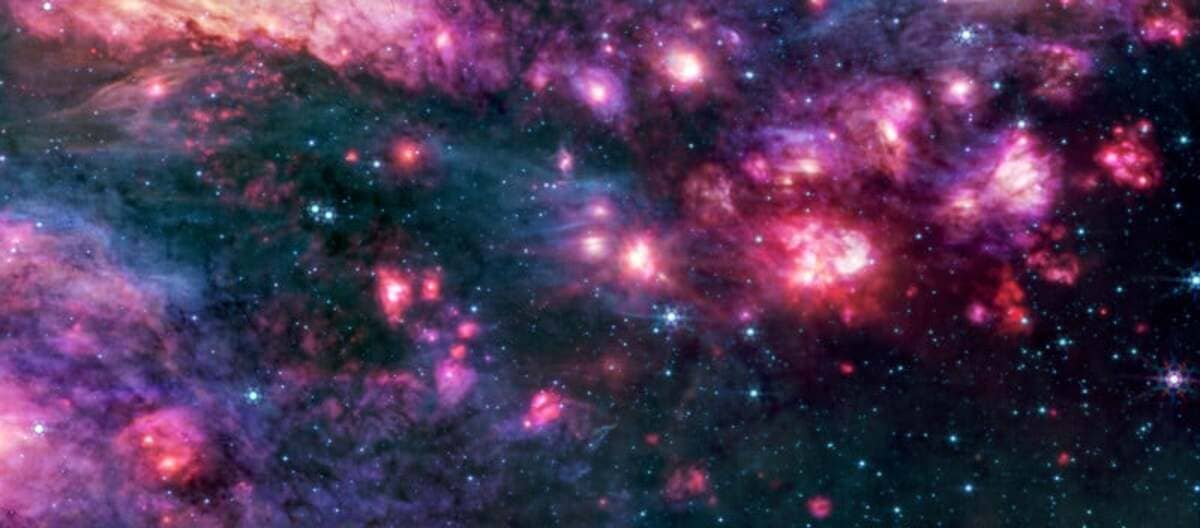 Газопылевое облако Стрелец B2 в среднем инфракрасном диапазоне / © NASA, ESA, CSA, STScI, A. Ginsburg (University of Florida), N. Budaiev (University of Florida), T. Yoo (University of Florida)