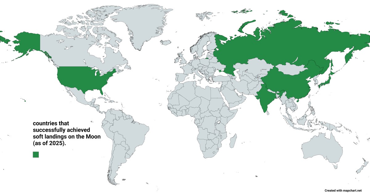Карта: страны, которые совершили мягкую посадку на Луну / © mapchart