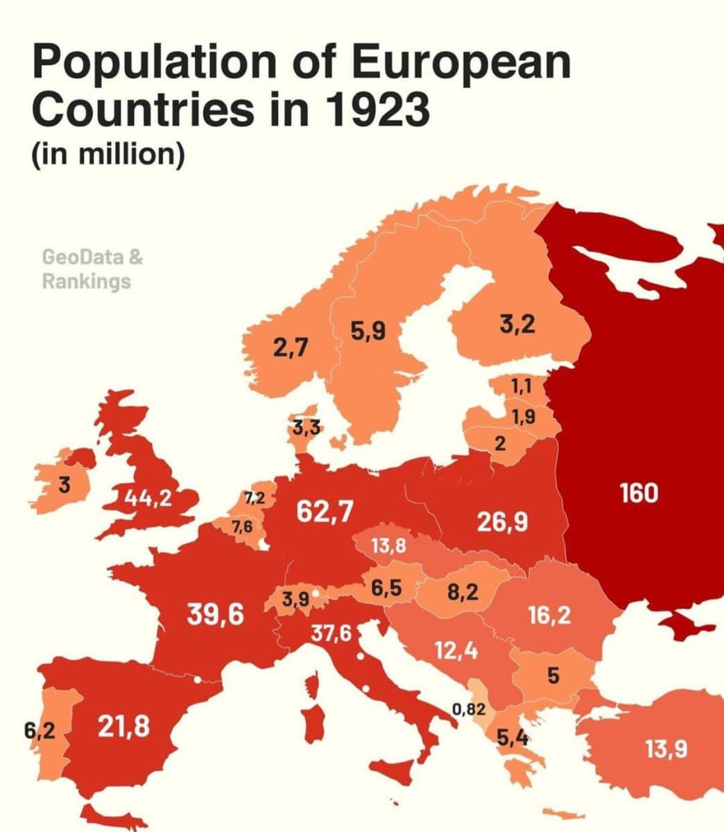 Инфографика: население стран Европы в 1923 году / © geodatarankings, mapverse