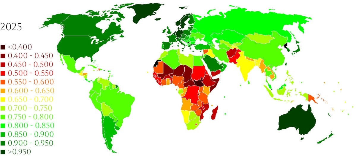 Карта стран мира по индексу человеческого развития / © HSingh1996, Wikipedia