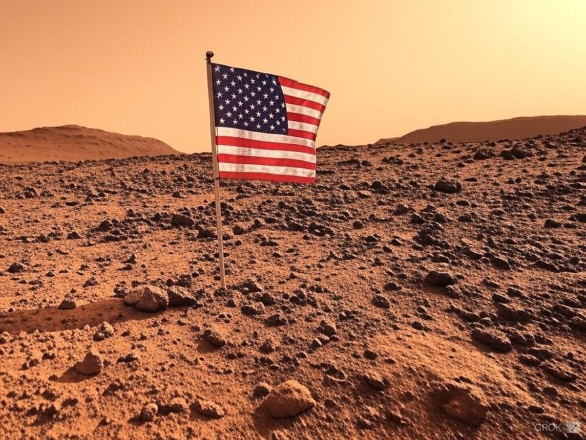 Художественное изображение флага США на Красной планете / © ILA_NewsX / Grok