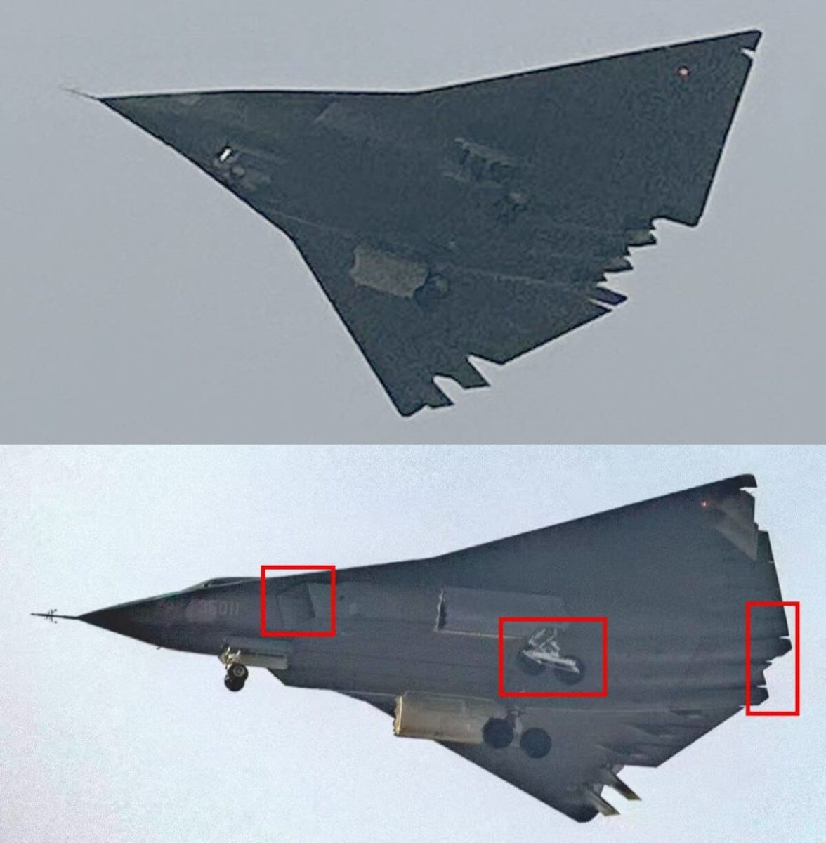 Сравнение старого и нового изображения китайского самолета шестого поколения J-36 / © Weibo