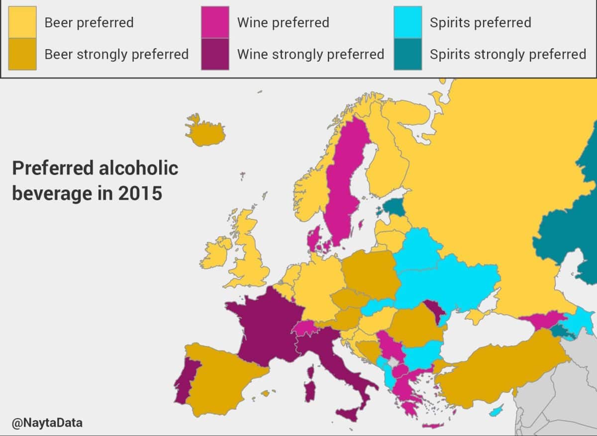 Какой алкоголь пили в Европе в 2015 году / © Brilliant Maps, Nayta Data, WHO