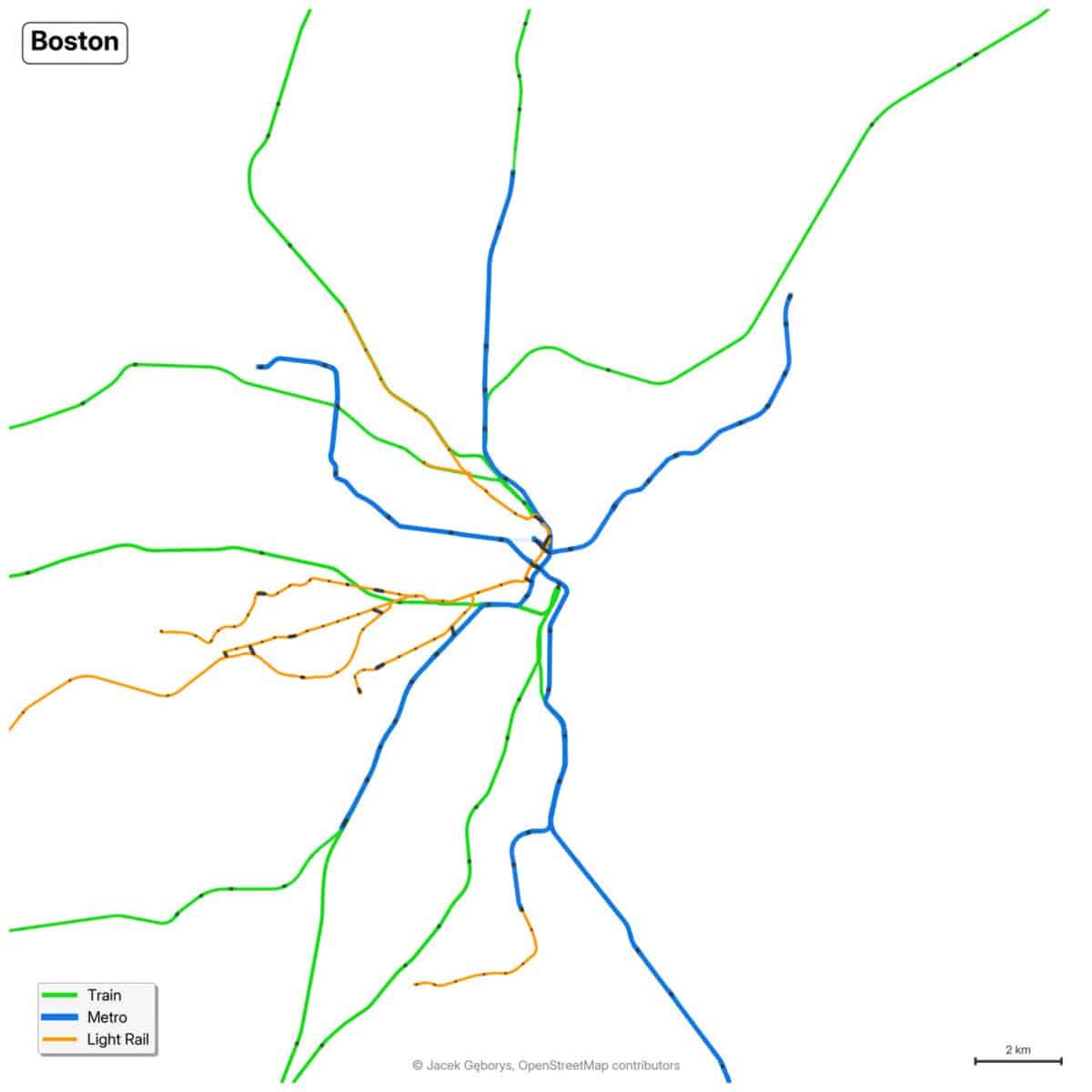 Железнодорожная система Бостона / © Jacek Gebors, OpenStreetMap contributors