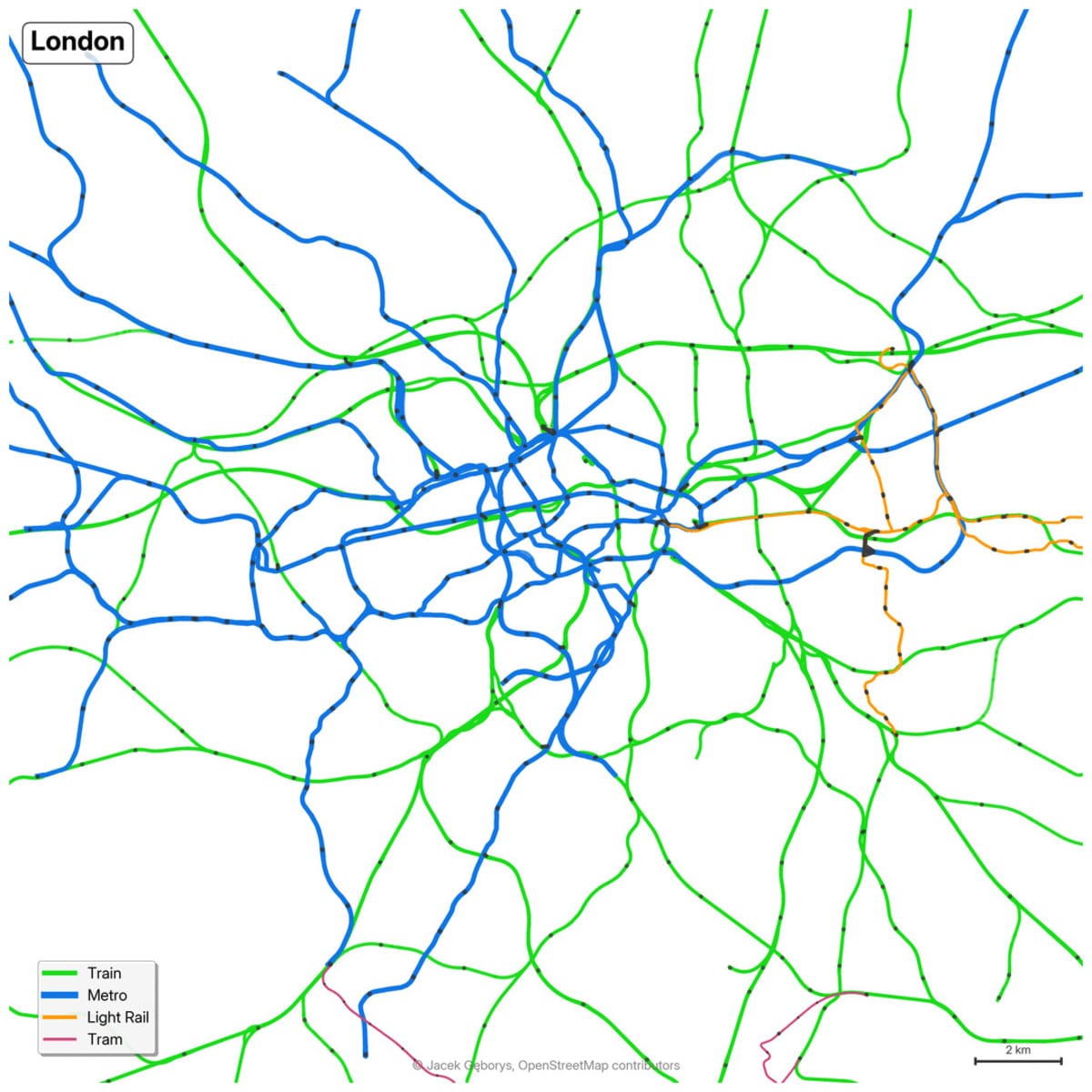 Железнодорожная система Лондона / © Jacek Gebors, OpenStreetMap contributors