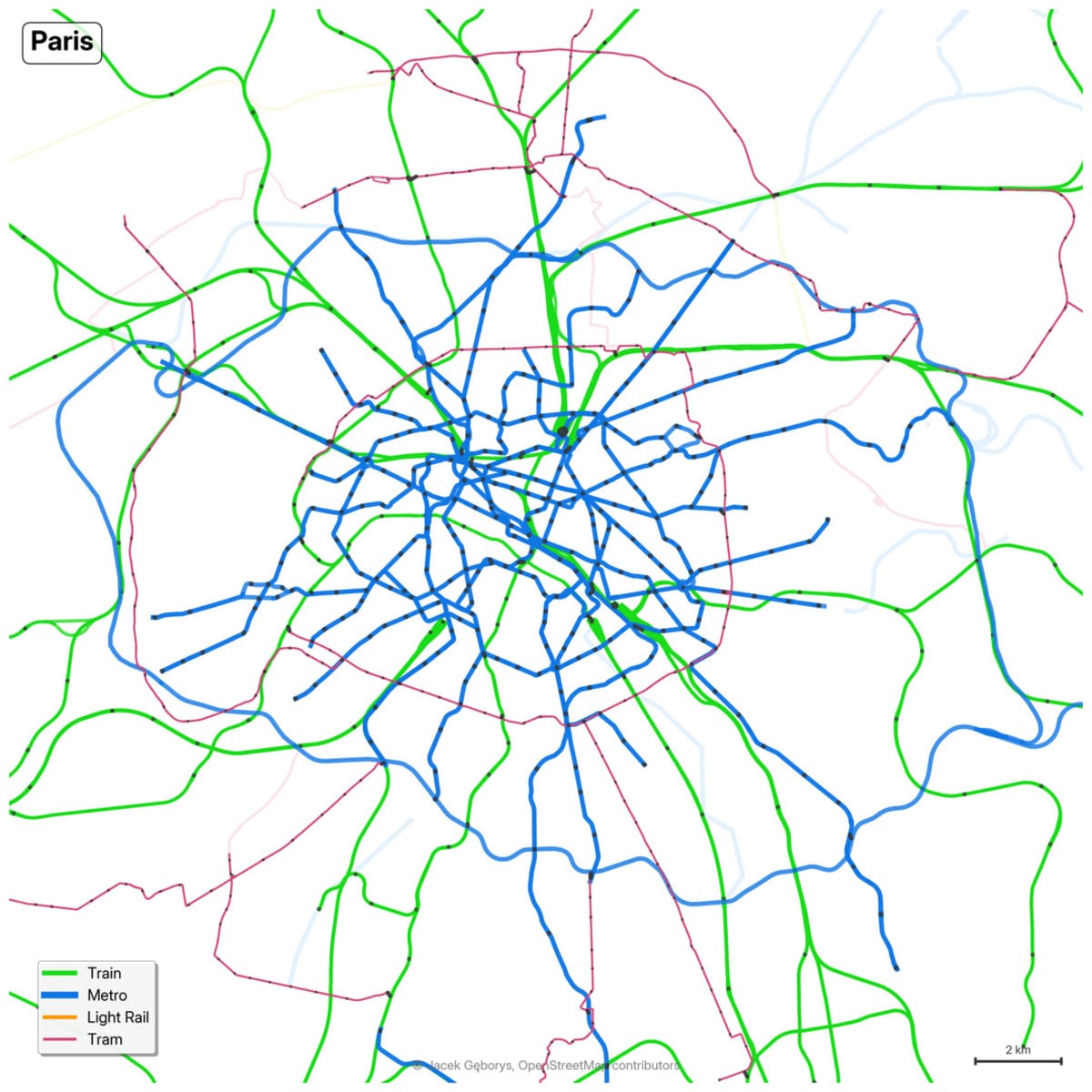 Железнодорожная система Парижа / © Jacek Gebors, OpenStreetMap contributors