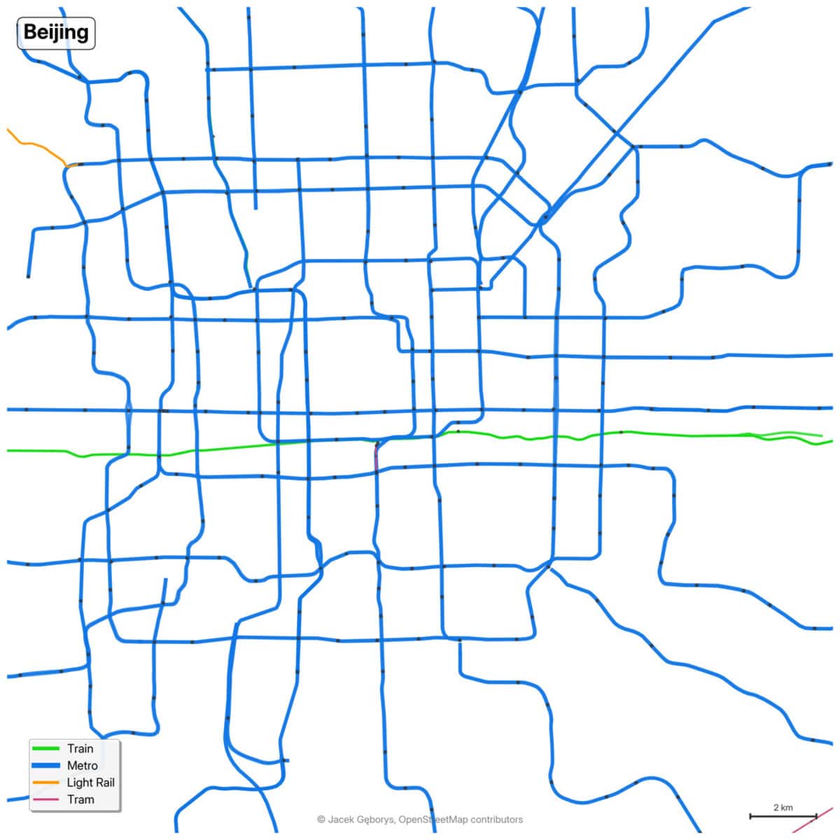 Железнодорожная система Пекина / © Jacek Gebors, OpenStreetMap contributors