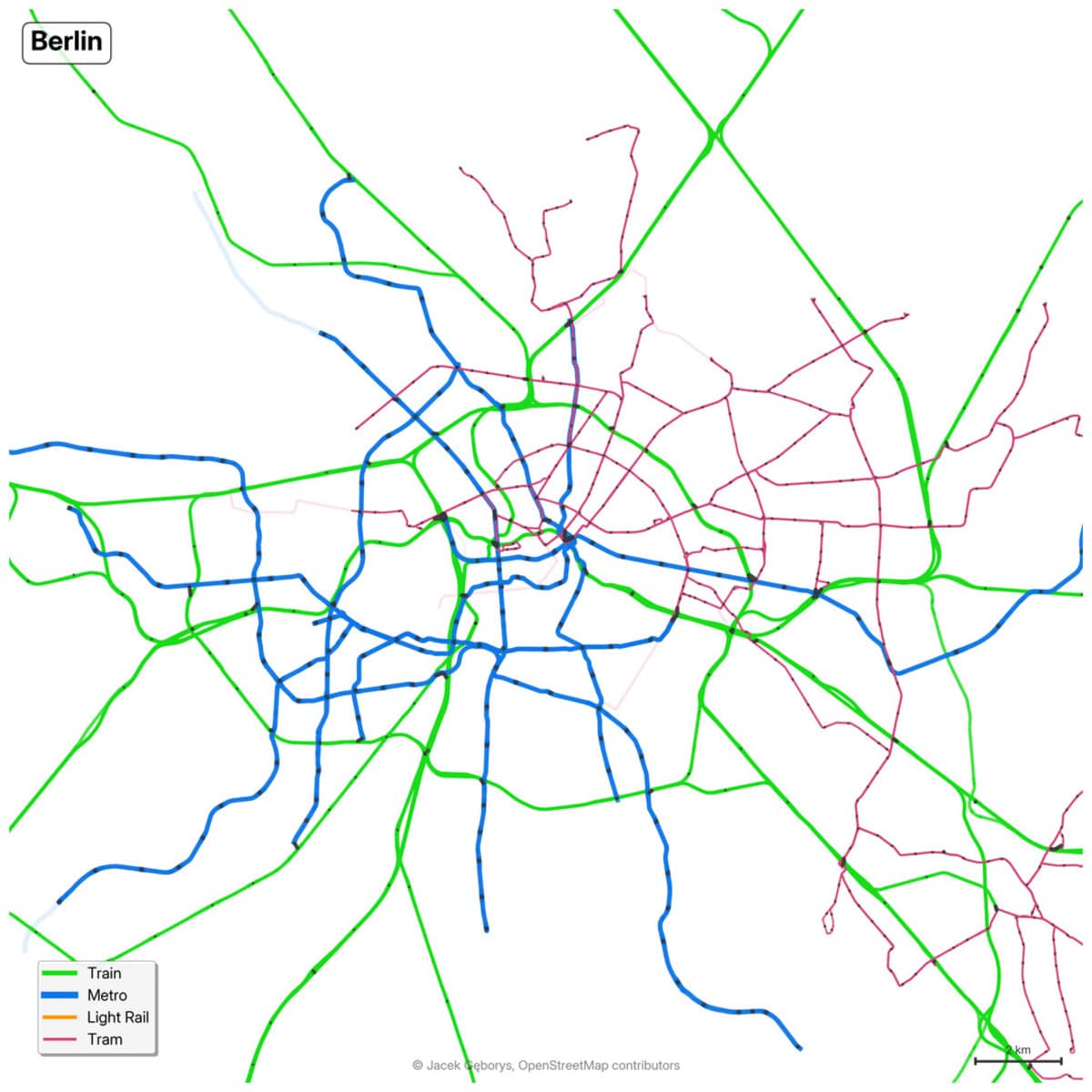 Железнодорожная система Берлина / © Jacek Gebors, OpenStreetMap contributors