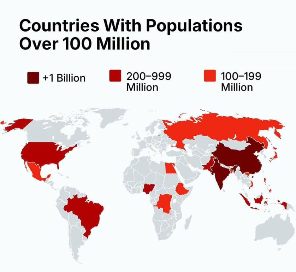 Инфографика: страны с населением более 100 миллионов человек / © Geodatarankings