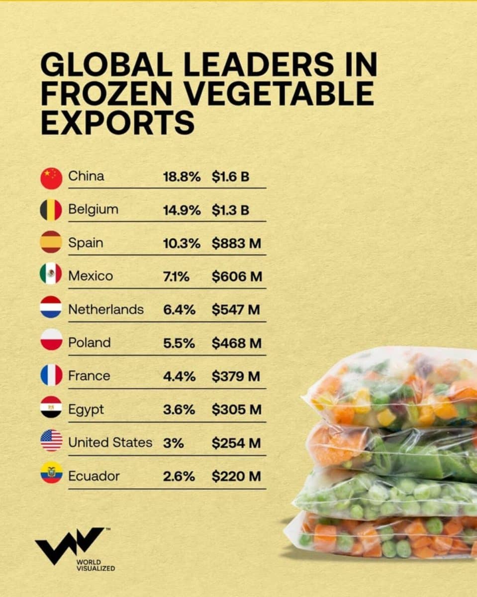  Топ-10 экспортеров замороженных овощей / © World Visualized