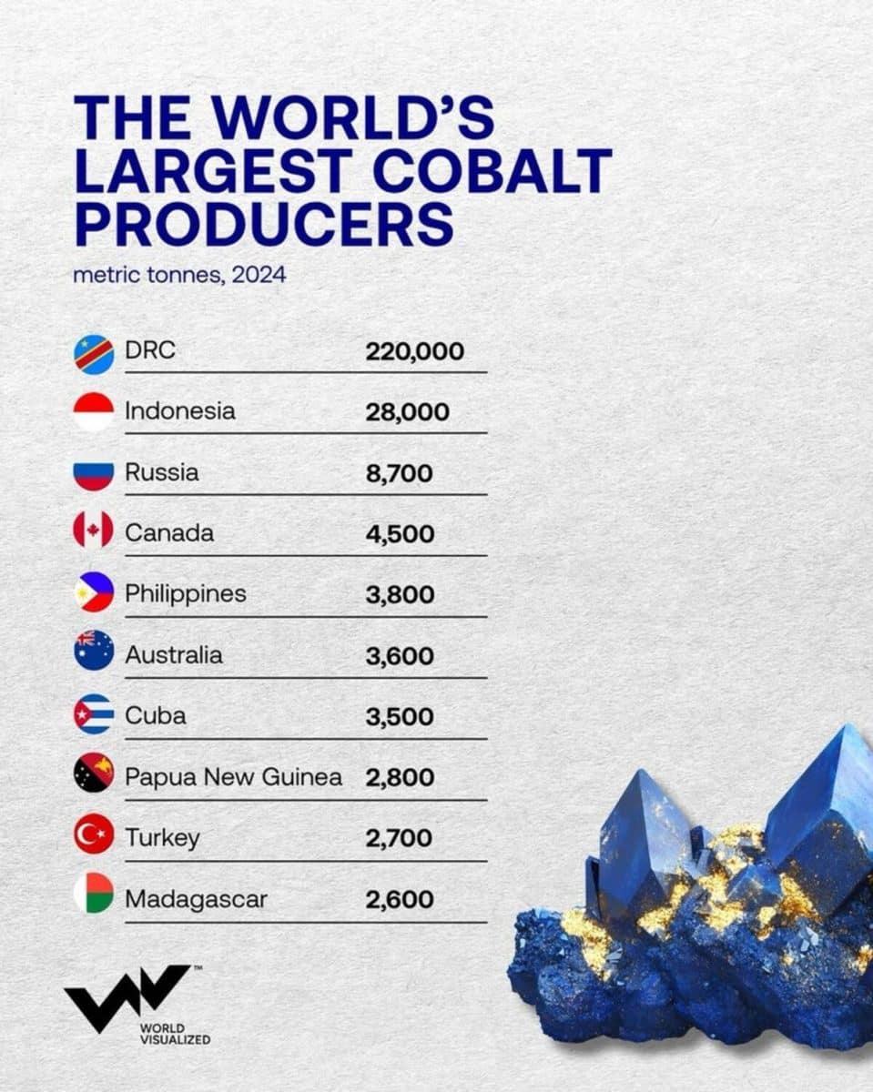 Лидеры рынка кобальта: 10 стран, от которых зависит технологический бум / © World Visualized 