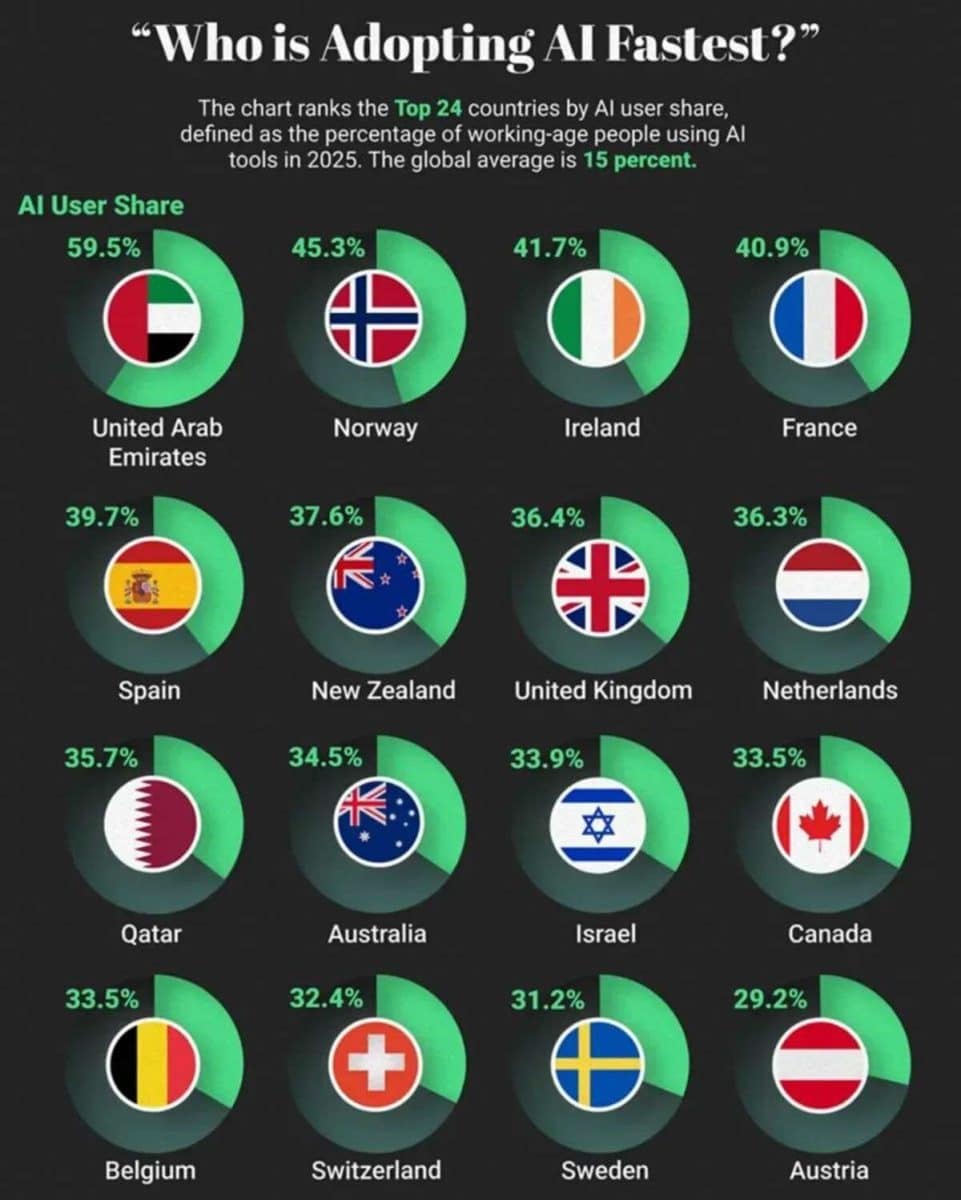 Рейтинг стран, где больше всего людей используют ИИ в работе и жизни / © Voronoiapp