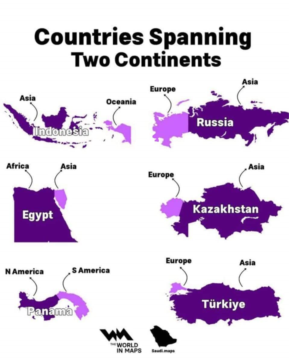 Шесть трансконтинентальных стран / © World Visualized