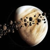 Венера и ее ко-орбитальные астероиды в представлении художника