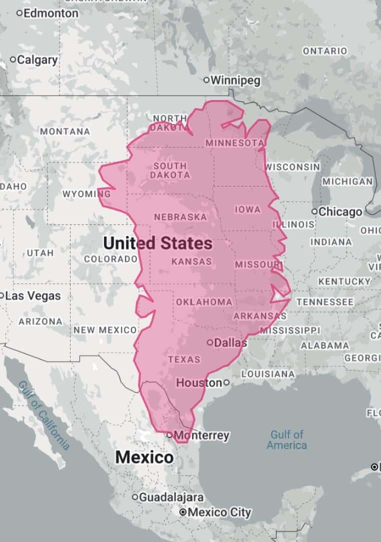 Сравнение размеров Гренландии и США / © TheTrueSize.com