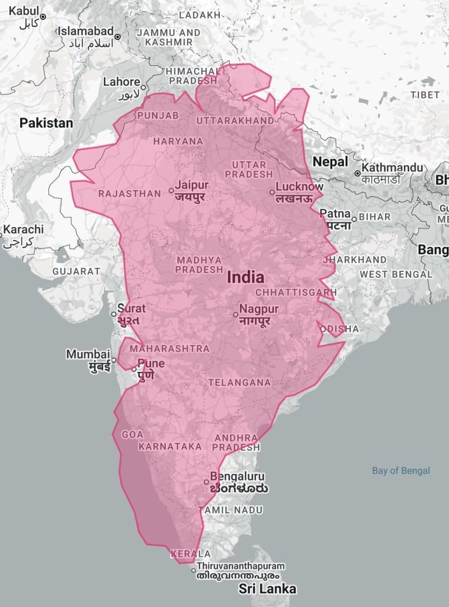 Сравнение размеров Гренландии и Индии / © TheTrueSize.com