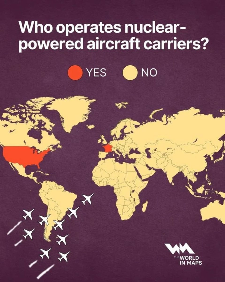 Карта: страны, у которых есть атомные авианосцы / © World Visualized
