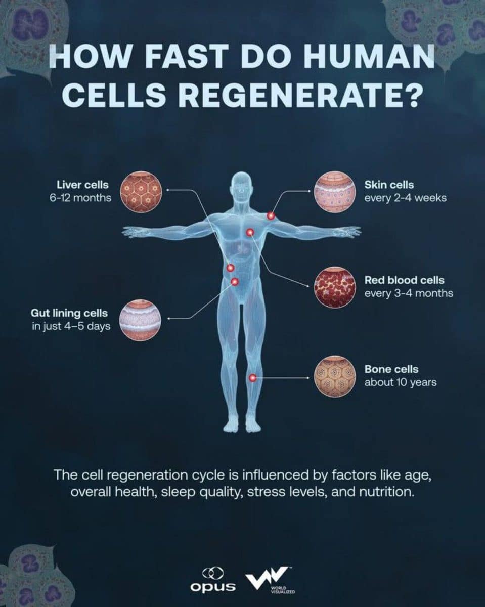 Инфографика: с какой скоростью обновляются клетки человеческого организма / © World Visualized