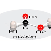 Даже при абсолютном нуле два атома водорода(белым) муравьиной кислоты дрожат и выходят из плоскости кислорода(красным) и углерода(серым) / © Institute for Nuclear Physics, Goethe University Frankfurt