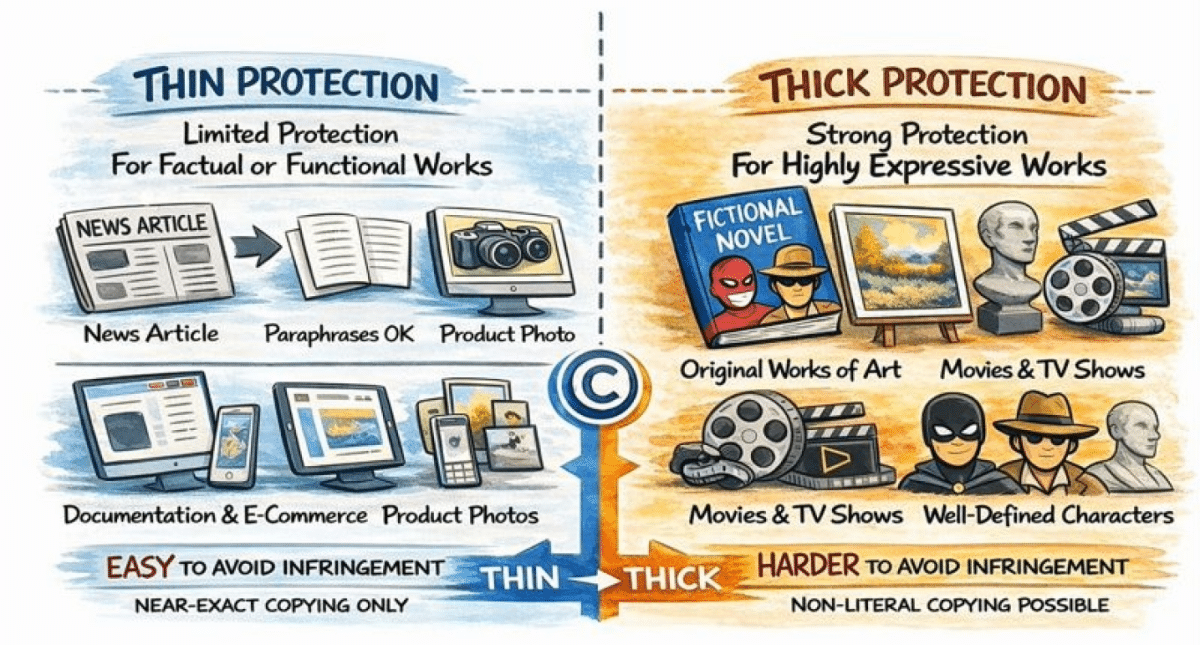 Спектр авторского права варьируется от минимальной защиты, обеспечивающей лишь базовые права, до всесторонней, охватывающей широкий перечень исключительных полномочий.