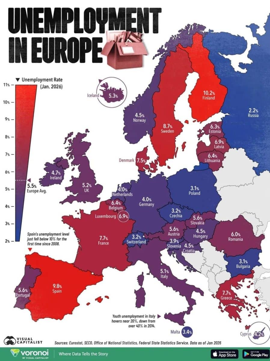 Рынок труда Европы в 2026 году / © Visual Capitalist