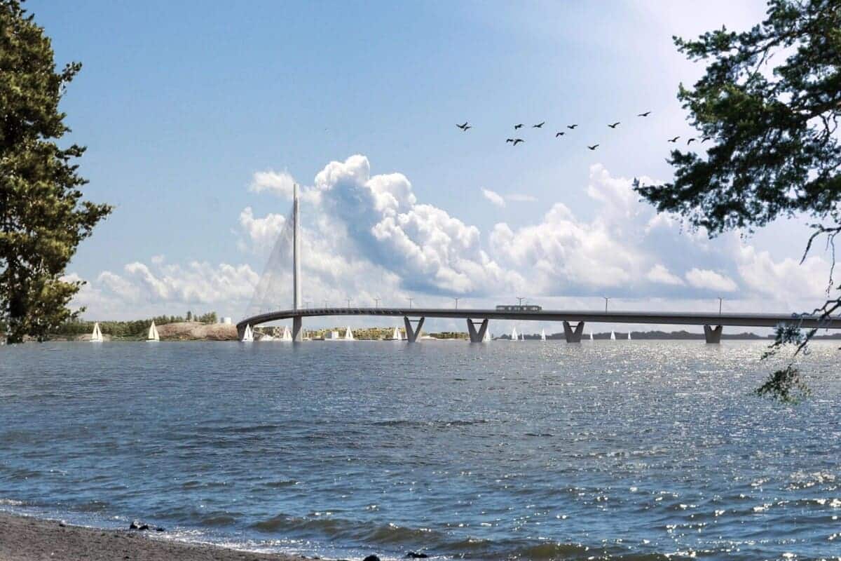 Художественное изображение моста Круунувуори с трамваем&nbsp; / © WSP / Knight Architects