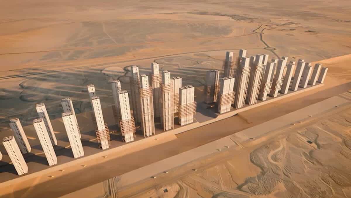 Рендер строительства горизонтального небоскреба «Зеркальная линия» (The Line) / © NEOM