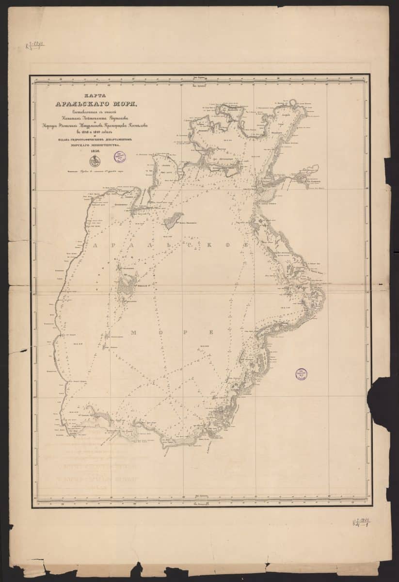 Карта Аральского моря 1950 года / © Бутаков А.И., Поспелов, К.Е / Гидрографический департамент Морского министерства / rusneb