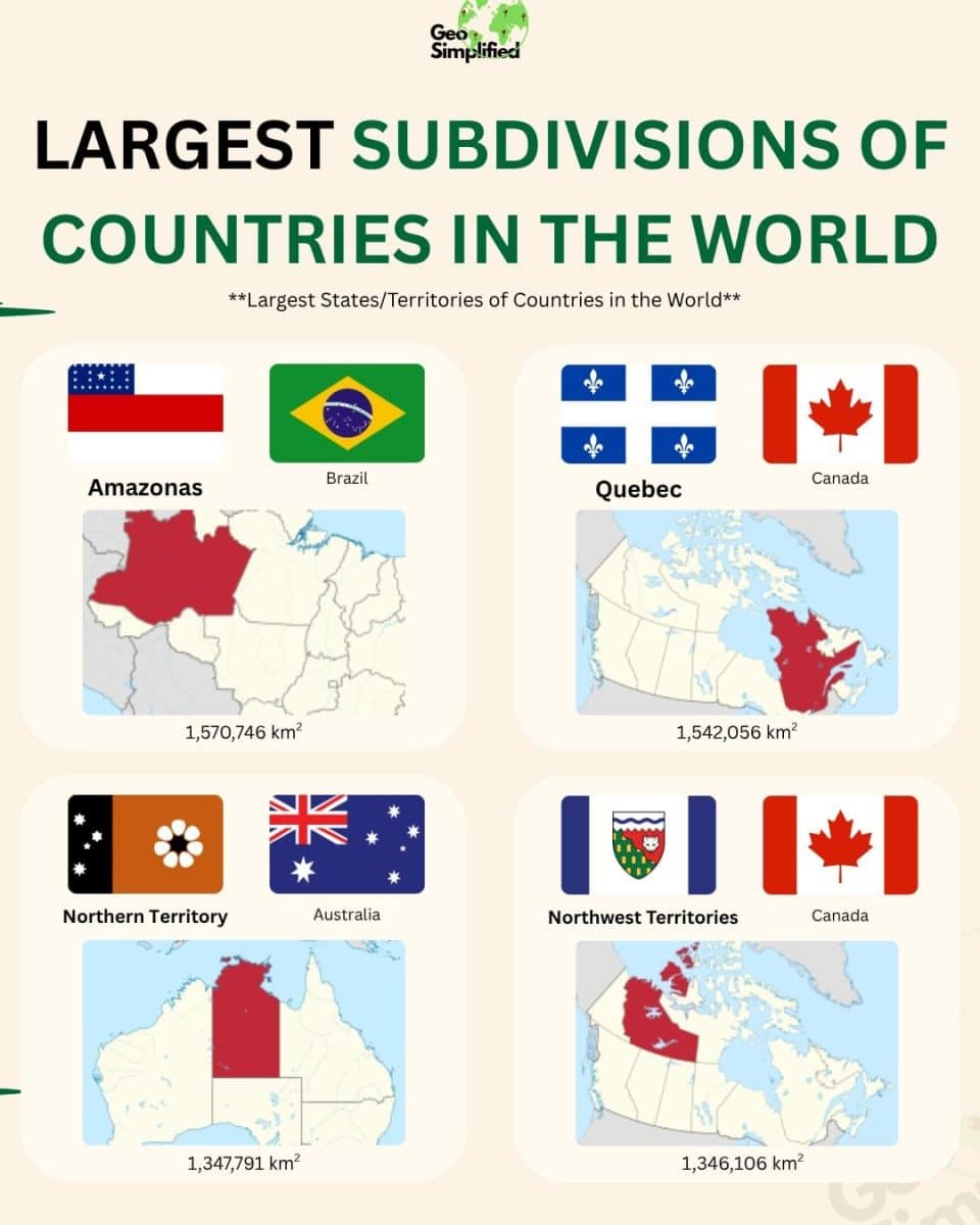Топ крупнейших административных единиц мира (9-12 место) / © Geo Simplified