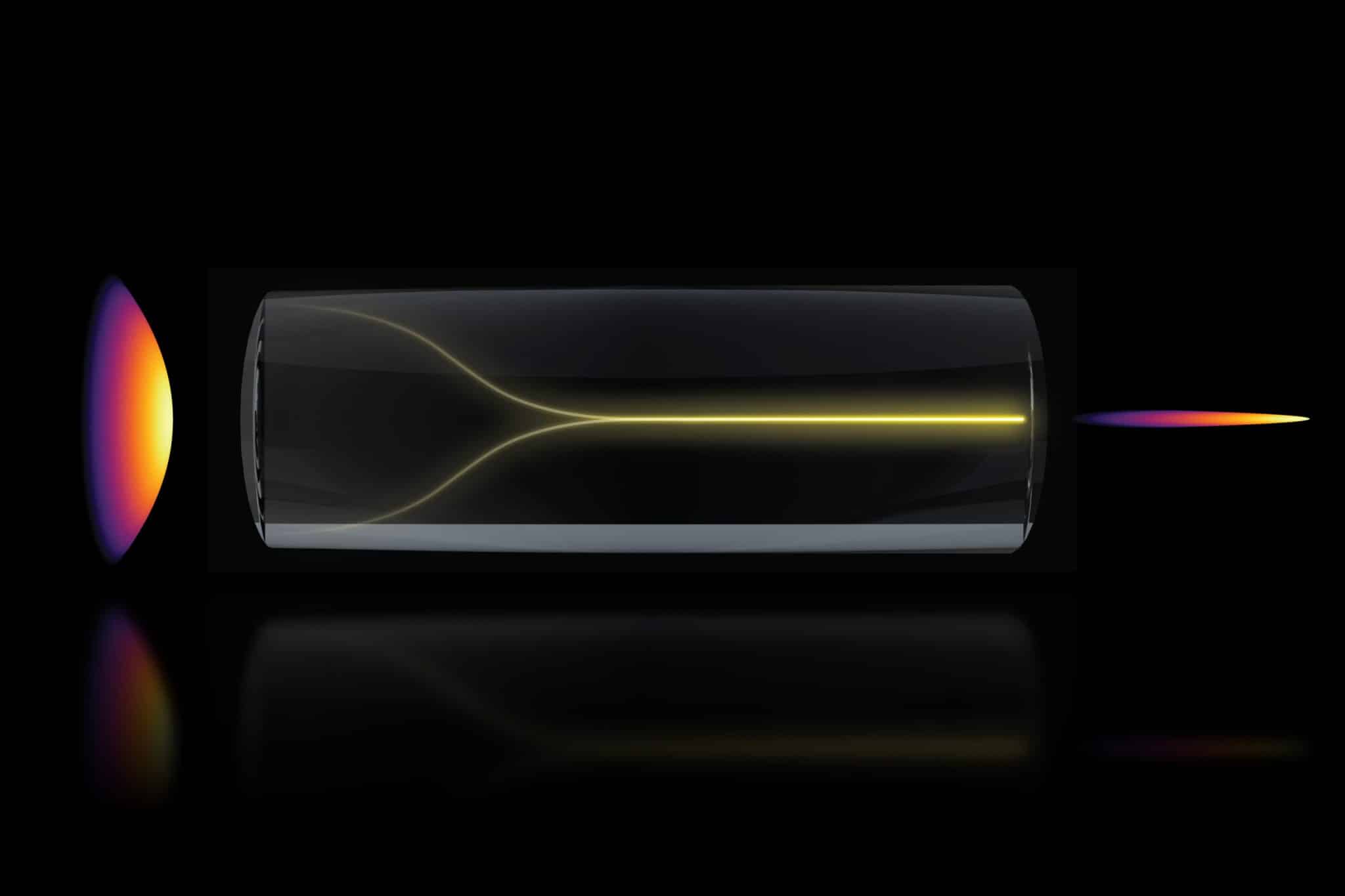 Схематическое изображение самоорганизации света в оптоволокне до игольчатого пучка / © MIT