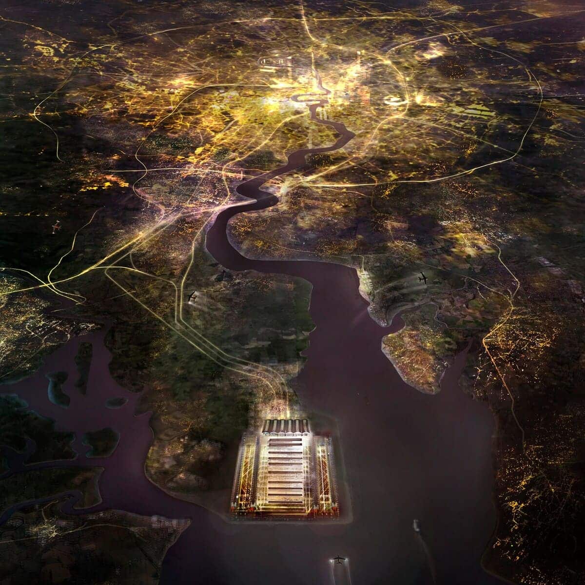 Аэропорт в устье Темзы&nbsp;/ © Foster + Partners