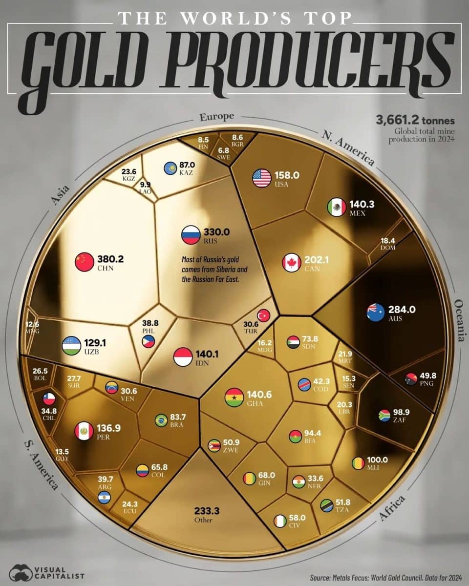 Рейтинг крупнейших производителей золота в мире / © Visual Capitalist