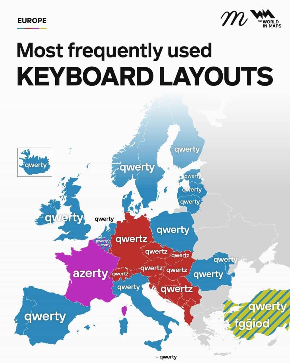 Инфографика: раскладка клавиатуры в европейских странах / © World in maps