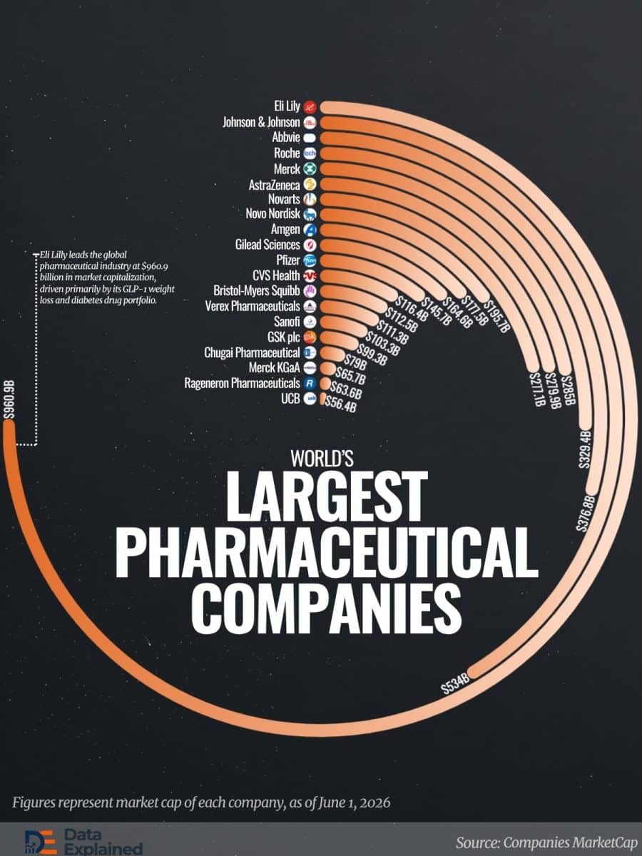 Инфографика: фармацевтические компании с самой большой капитализацией / © Emmanuel Ashemiriogwa, Data Explained