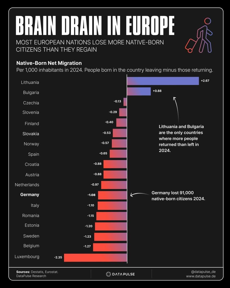 Инфографика: отток населения из стран Евросоюза / © Maria Fernandez, DataPulse Research