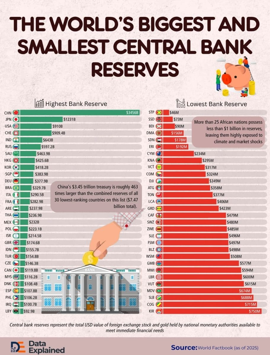 Сколько резервов накопили центральные банки разных стран / © Kalu Agwu, Data Explained