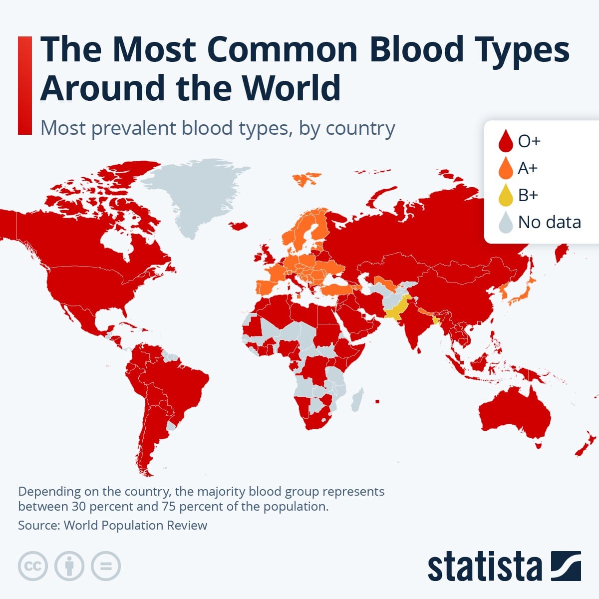 Самые распространенные группы крови в странах мира / © Katharina Buchholz, Statista